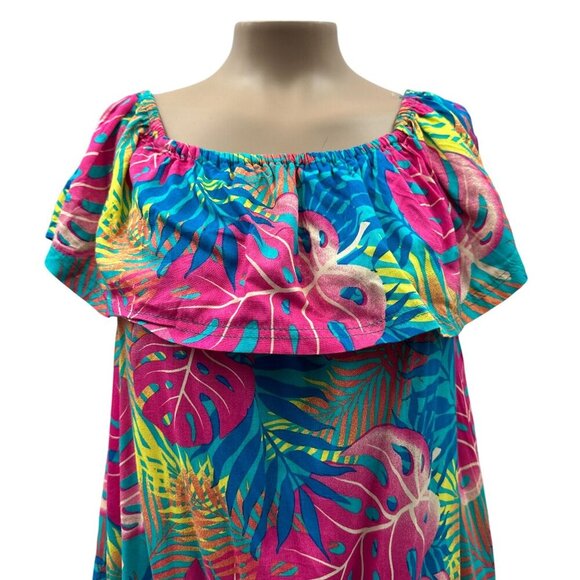 Ingear Resort Tropical Leaf Print Off-Shoulder Summer Oversized Swim Dress NWT - Picture 13 of 13